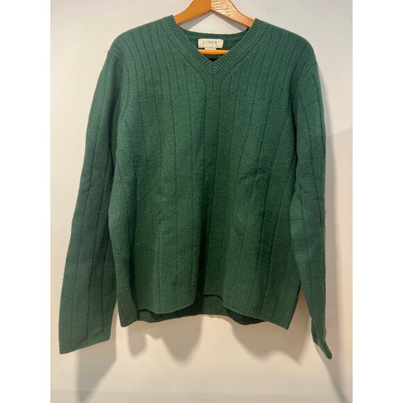 J.Crew 100% Wool V-Neck Green Sweater Pullover Size Medium JL - Picture 1 of 8